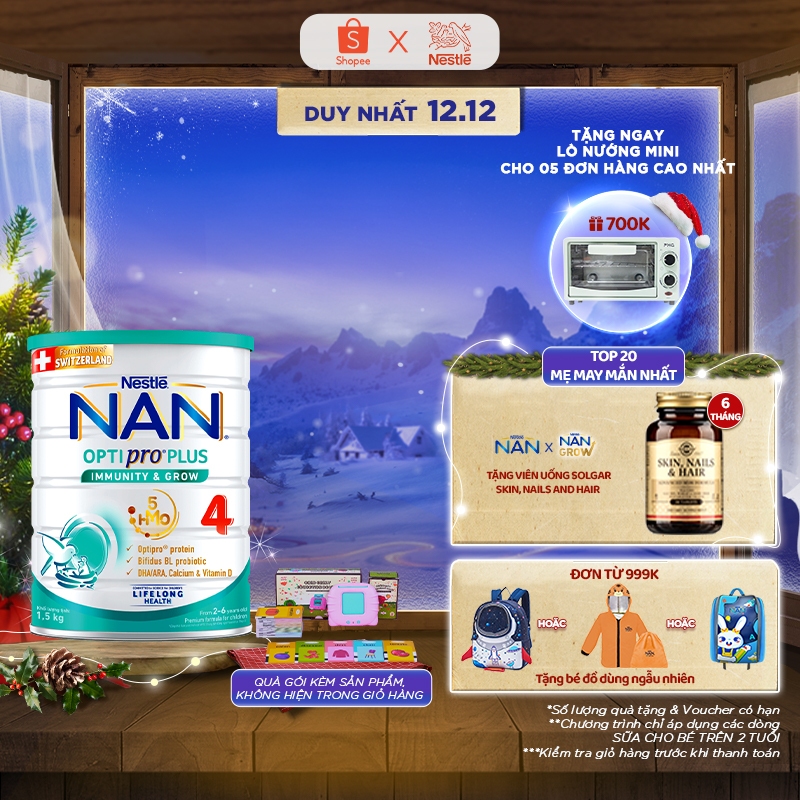 Sữa bột Nestlé NAN OPTIPRO PLUS 4 1500g/lon với 5HMO Giúp tiêu hóa tốt