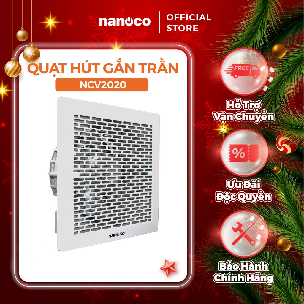 Quạt hút Nanoco âm trần không sử dụng ống dẫn model NCV1520/ NCV2020 (công suất 16W, 21W)