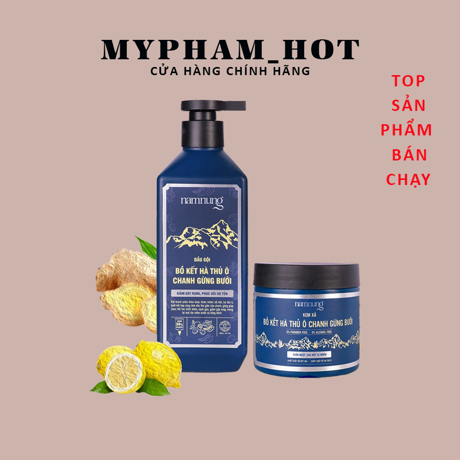 Combo Dầu Gội Xả Thảo Dược Hà Thủ Ô Chanh Gừng NamNung Việt Nam Dưỡng Tóc Mượt, Giảm Rụng, Mọc Tóc Con 500ml