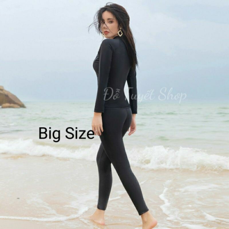 Bộ bơi nữ big size áo tay dài sẵn lót ngực,kèm quần dài đen kín đáo siêu chống nắng.big size.hàng sẵn