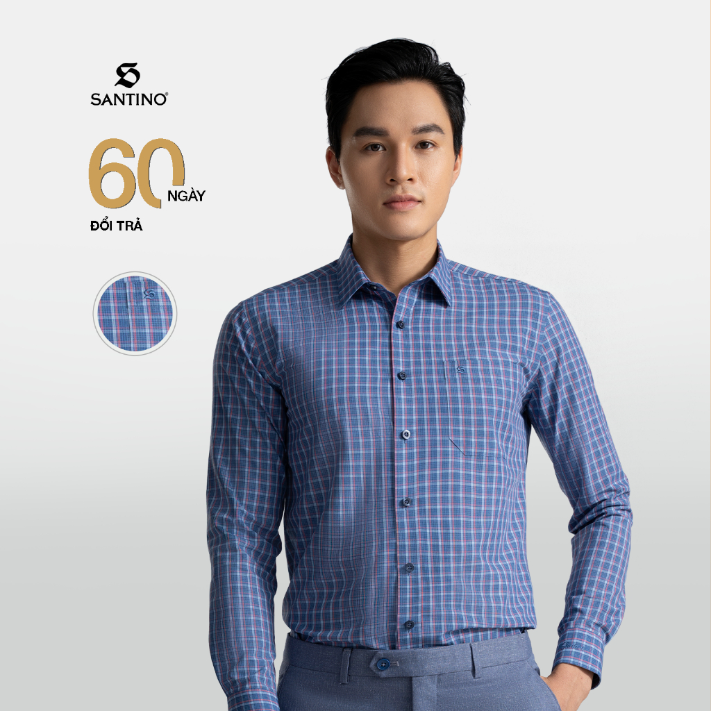 Áo Sơ Mi Nam Dài Tay SANTINO Kẻ cao cấp, Vải Sợi Tre Có Túi Ngực, Phom Slim Chuẩn Công Sở, Lịch Lãm 679