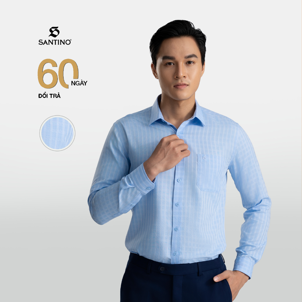 Áo Sơ Mi Dài Tay Nam SANTINO Kẻ Cao Cấp, Sợi Tre, Phom Slim Fit Công Sở, Lịch Lãm, Sang Trọng 675