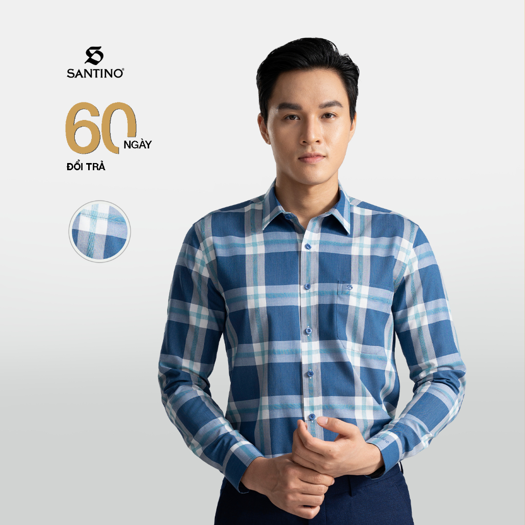 Áo Sơ Mi Dài Tay Nam SANTINO Kẻ Caro Cao Cấp Có Túi Ngực, Phom Ôm Công Sở Sang Trọng, Lịch Lãm 676