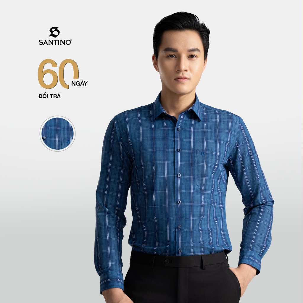 Áo Sơ Mi Nam Dài Tay SANTINO Kẻ Caro Cao Cấp, Chất Liệu Sợi Tre Phom Slim Fit Chuẩn Công Sở, Lịch Lãm 680