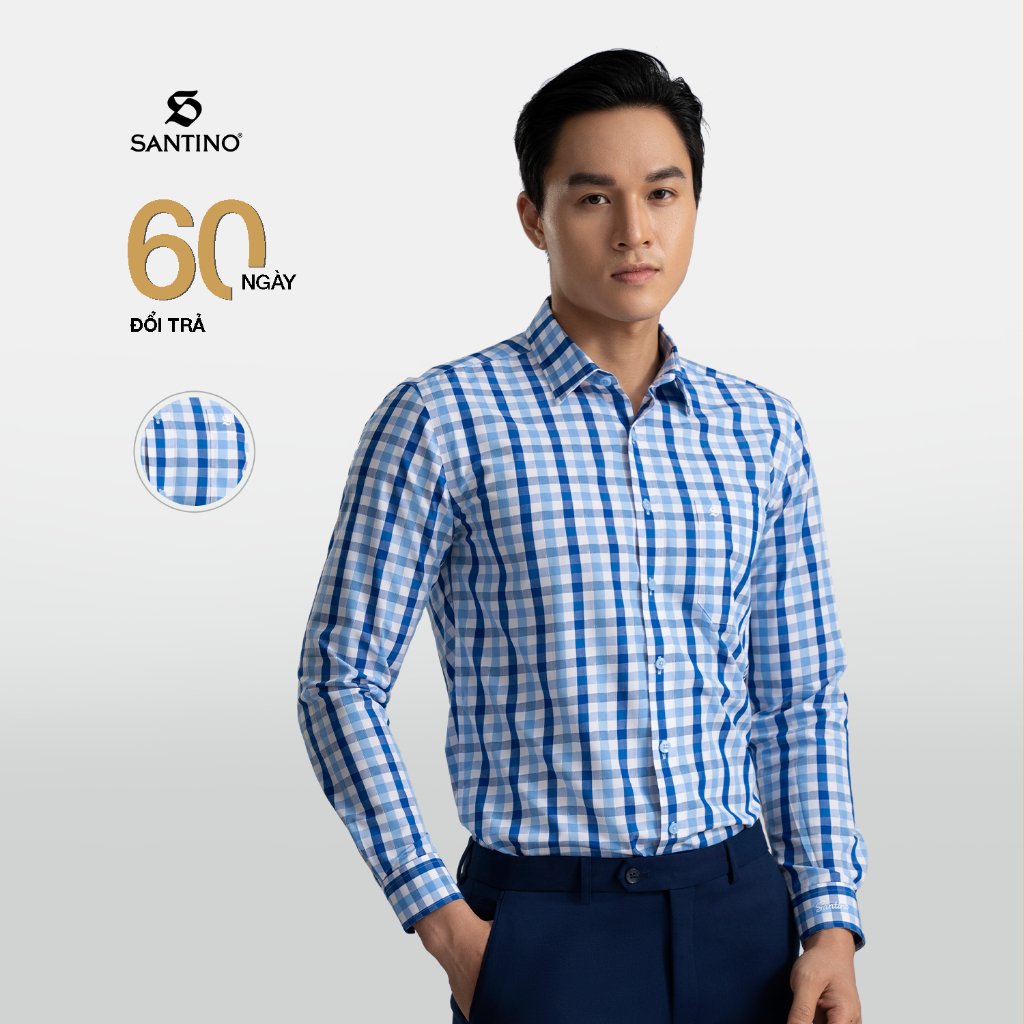 Áo Sơ Mi Nam Dài Tay SANTINO Kẻ Caro cao cấp, Vải Sợi Tre Thoáng Mát, Phom Slim Chuẩn Công Sở, Lịch Lãm 681
