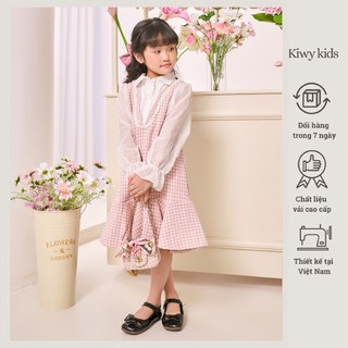 Váy dạ tweed bé gái Kiwy Kids "Công nương Diana" KIDS2125T sơ mi cổ chữ V dáng đuôi cá tay bèo cho bé 5 đến 11 tuổi