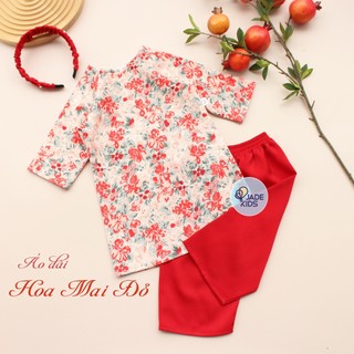 Áo dài tết cách tân bé gái, Áo dài tết JADEKIDS TẶNG kèm bờm xinh cho bé chất liệu vải nhung text mềm cho bé từ 7-21kg
