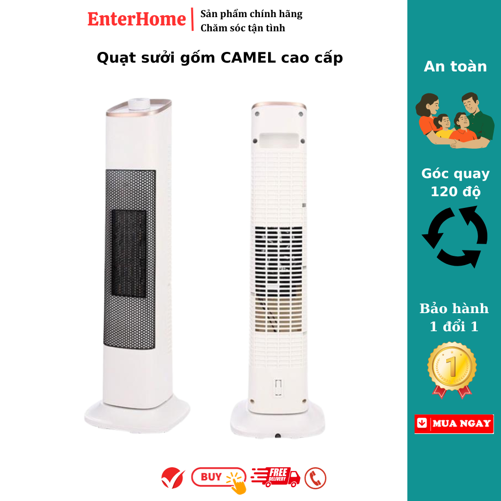 Máy Sưởi, Quạt Sưởi Gốm CAMEL, Làm Ấm Nhanh,Tỏa Nhiệt Đều, Xoay 120 Độ,An Toàn BH 12 tháng- EnterHome