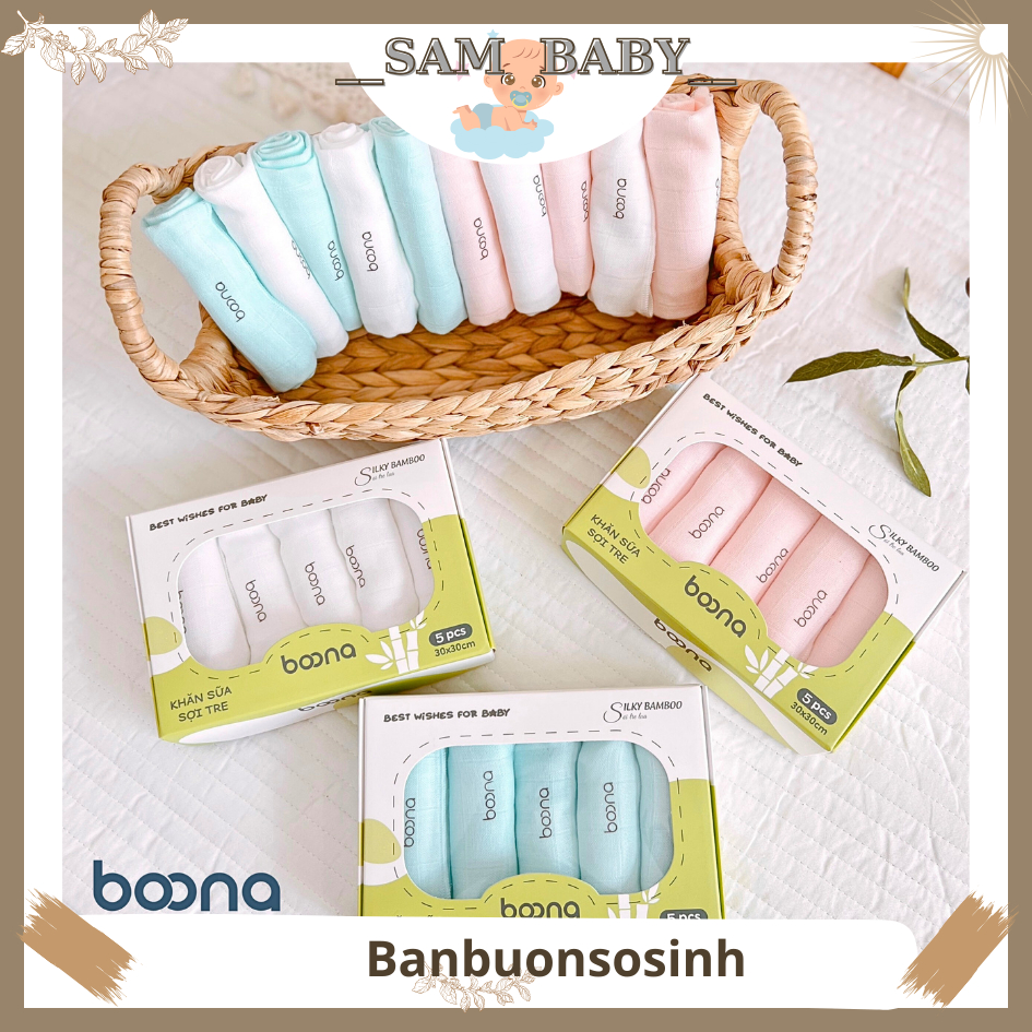 Hộp 5 khăn sữa sợi tre Boona cao cấp màu-chính hãng