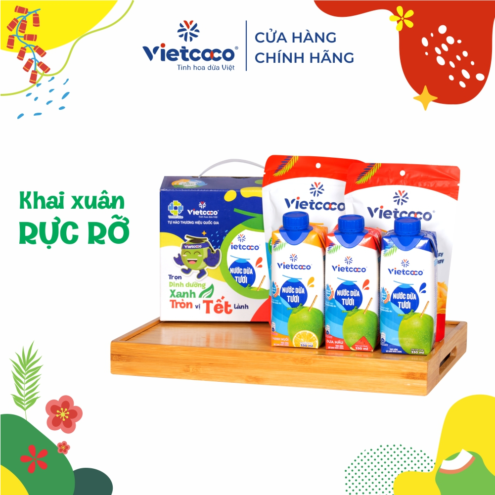 [Tết 2023. Combo 12 Khai Xuân Rực Rỡ] Combo nước dừa Vietcoco UHT 330ml + Snack dừa Vietcoco 45g