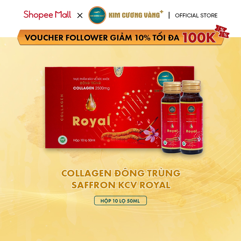 Collagen Đông Trùng Hạ Thảo Saffron Royal Dưỡng Da Kim Cương Vàng Hộp 10 chai