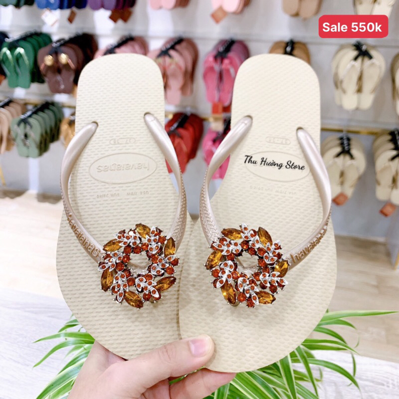 Thu Hường Store - Dép Nữ Slim Đính Nguyệt Quế Nâu Cam