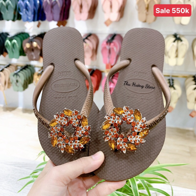 Thu Hường Store - Dép Nữ Slim Đính Nguyệt Quế Nâu Cam