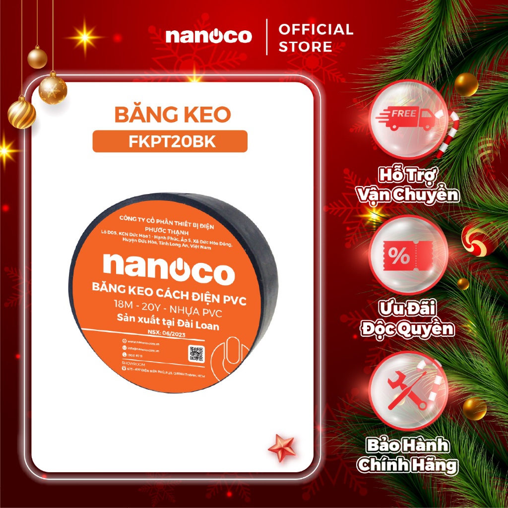 COMBO 10 cuộn băng keo cách điện Nanoco màu đen model: FKPT10BK/ FKPT20BK (10ya/ 20ya)
