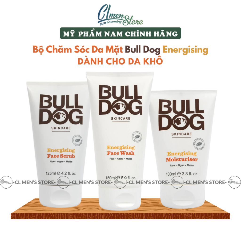 Bộ Chăm Sóc Da Dành Cho Da Khô Bulldog Skincare Energising (Sữa rửa mặt - Tẩy tế bào chết - Kem dưỡn