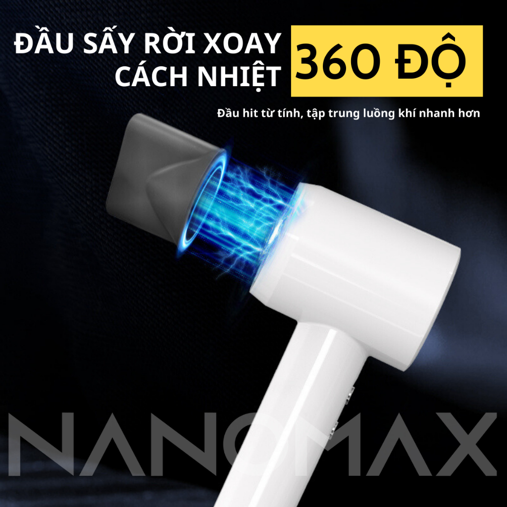 Máy Sấy Tóc NANOMAX FP-V6 Hai Chiều Nóng Lạnh, Công Suất 1600W Có Chế Độ Sấy Cho Trẻ Em, Đèn Led Báo Mức Nhiệt