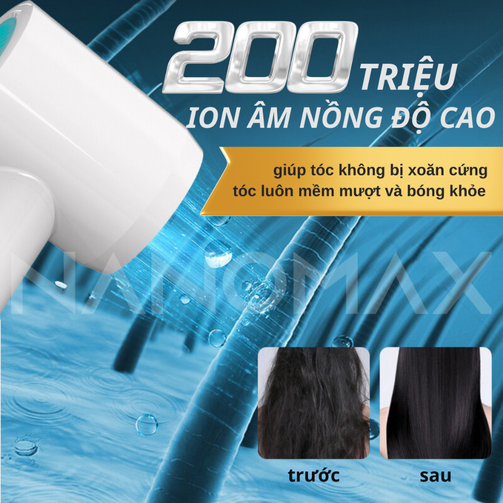 Máy Sấy Tóc NANOMAX FP-V6 Hai Chiều Nóng Lạnh, Công Suất 1600W Có Chế Độ Sấy Cho Trẻ Em, Đèn Led Báo Mức Nhiệt