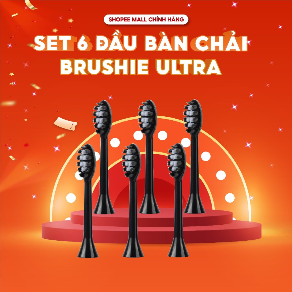 Set 6 đầu bàn chải thay thế Brushie siêu tiết kiệm Hồng - Đen