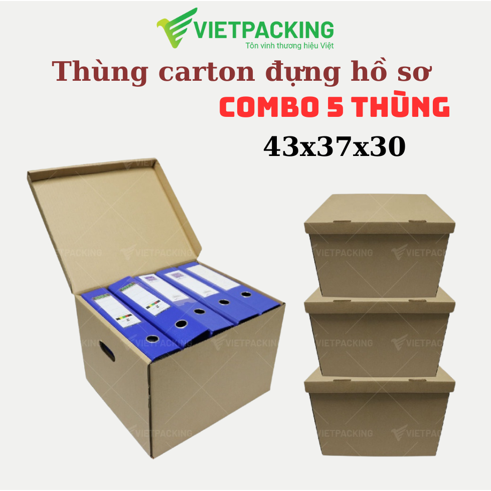 Combo 5 Thùng đựng hồ sơ, thùng giấy đựng tài liệu văn phòng, thùng đựng đồ đạc trong nhà, thùng carton vietpacking