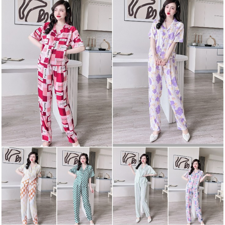 [Mã BMLT30 giảm đến 30K đơn 299K] Đồ Bộ Nữ Pijama SOJJUN Sét Mặc Nhà Quần Dài Tay Ngắn Lụa Xước Tô Châu Cao Cấp 40-62kg