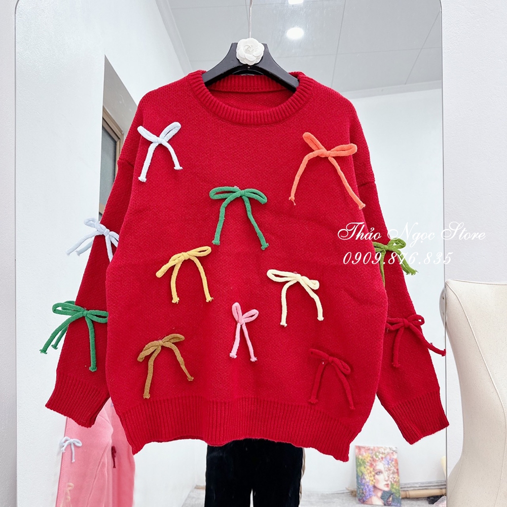 Áo len nữ tay dài form rộng đính nơ hàng nhập!  THẢO NGỌC STORE