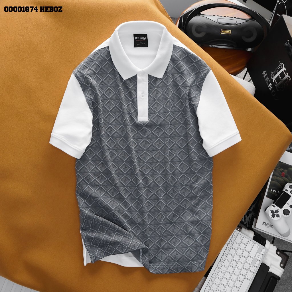 Áo polo nam hoạ tiết pattern chất vải dệt kết hợp vải cotton 4 chiều Heboz 2M - 00001874