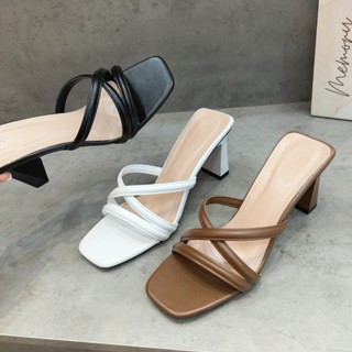 Guốc cao gót nữ 6Cm & 7.5Cm Guốc nữ Mũi vuông dây đan dập phồng Xưởng Giày Bánh Bèo Daycheo