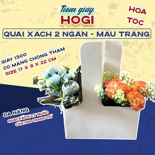 Túi giấy 2 ngăn HOGI, khay giấy kraft đựng ly nước và hoa giấy ivory màu trắng 2 ngăn take away siêu tiện lợi, đa năng