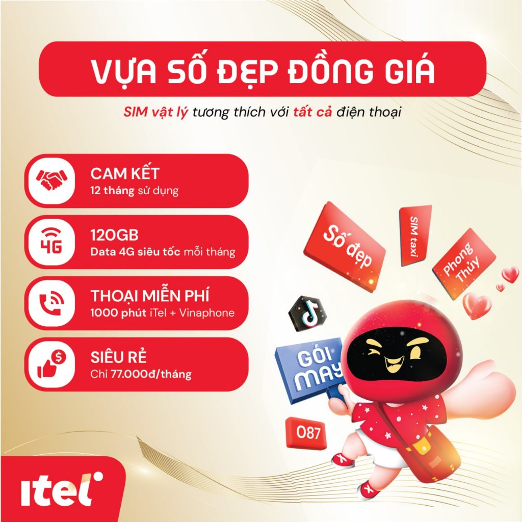 SIM iTel số đẹp lặp ABAB, AABB, số đặc biệt - Cam kết 12 tháng sử dụng