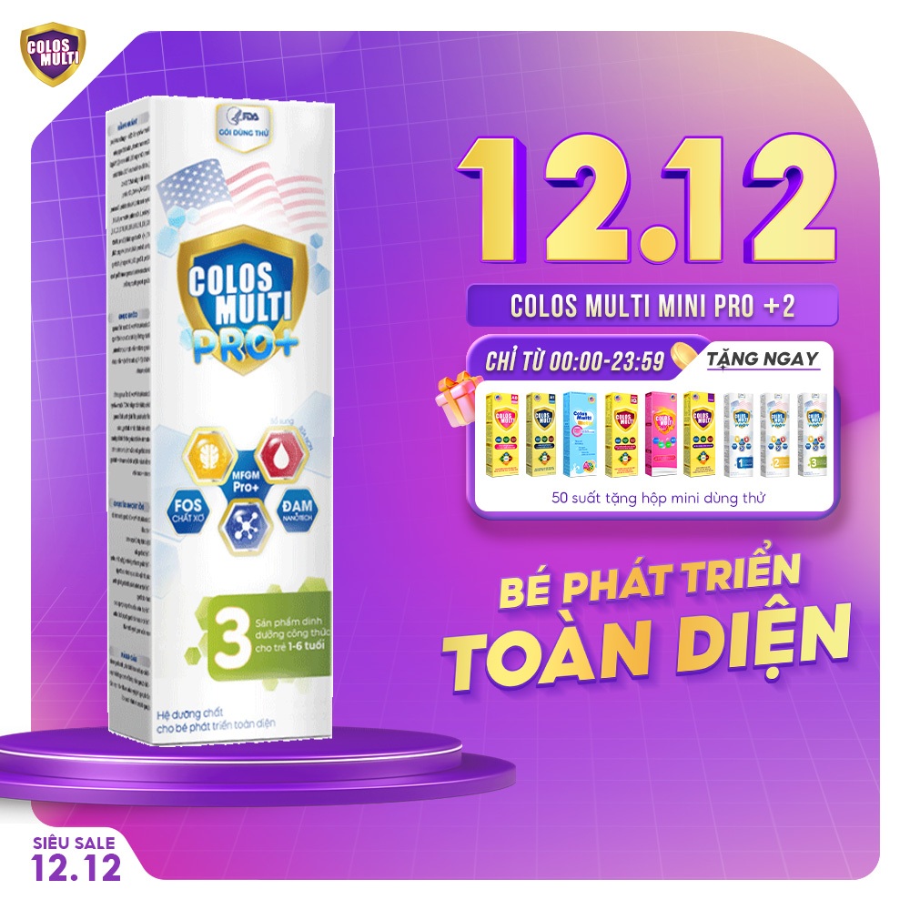 Sữa Bột Colosmulti Pro+ 3, 2 túi x 20g tăng cường hấp thu, miễn dịch, phát triển thể chất và nhận thức