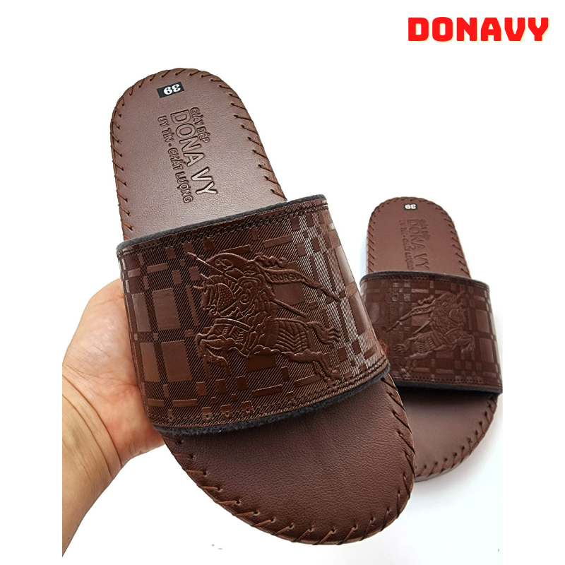 Dép da bò nam đầu cá sấu cao cấp, donavy.csdnhen, May quai chắc chắn, da bò mềm mại đi rất êm chân d.csdn+ngưa