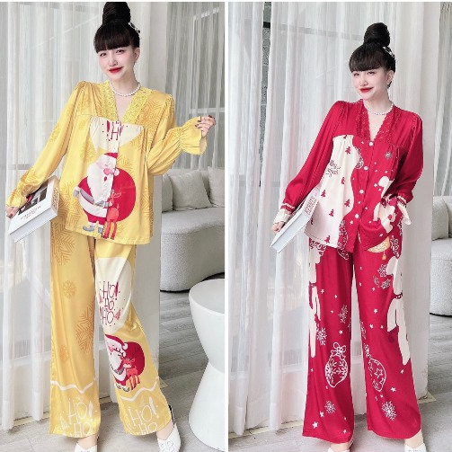 Bộ Mặc Nhà BIGSIZE Nữ SOJUN Pijama Quần Dài Tay Dài Thiết Kế Lụa Latin 50-70kg