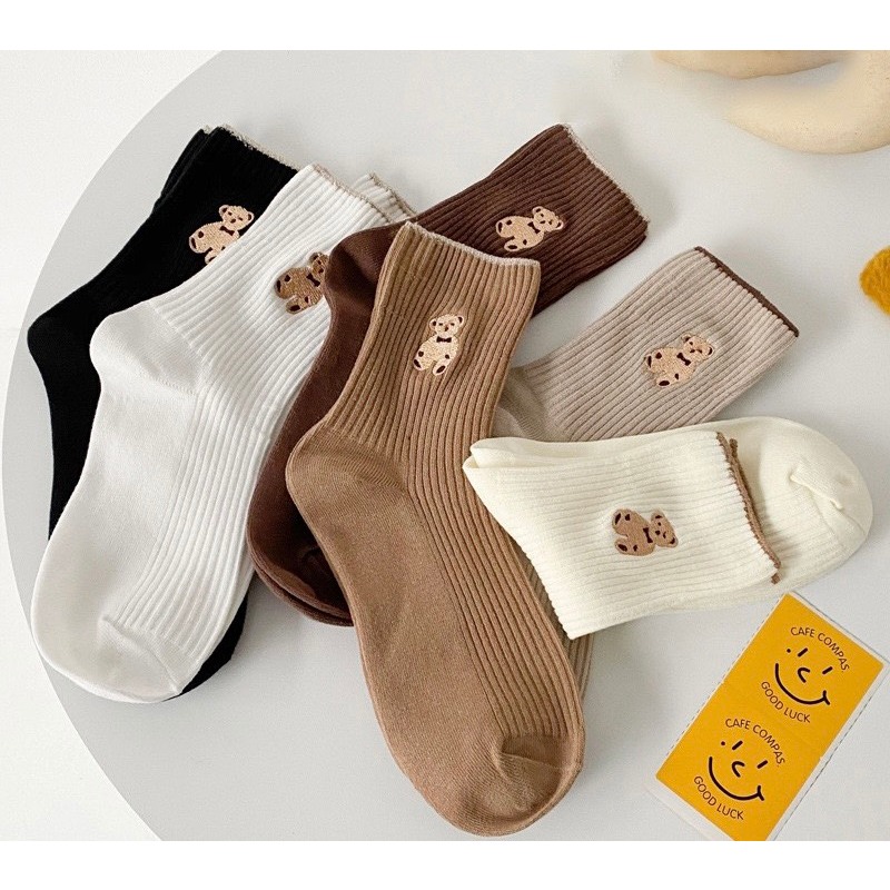 Set 10 Đôi Tất Gấu Nâu Cao Cổ Phong Cách Vintage Hàn Quốc Siêu Hot