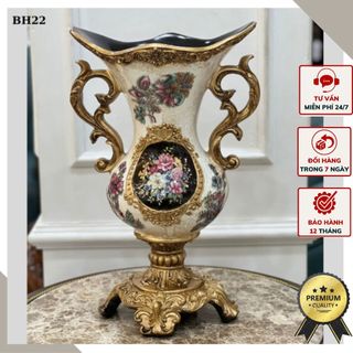 [FREESHIP] Bình hoa gam trắng điểm bông hoa đỏ nổi bật mang phong cách tân cổ điển BH22.