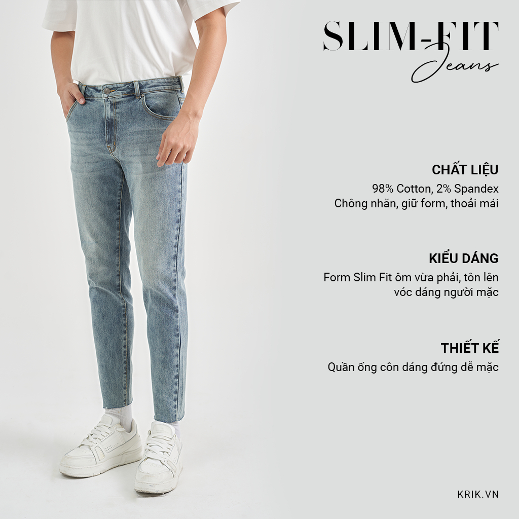 Quần Jean Nam Local Brand KRIK Form Slimfit Ôm Nhẹ Tôn Dáng Chất Liệu Cao Cấp Màu Xanh Sáng Trẻ Trung QJ6018