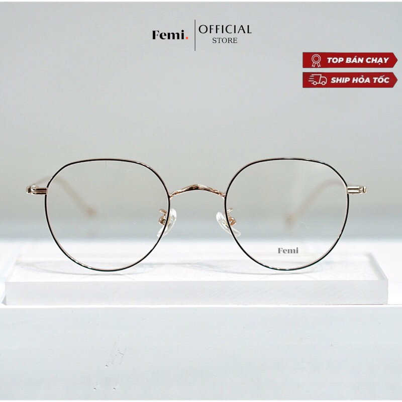 Gọng kính tròn Femi Mila tròng chống ánh sáng xanh
