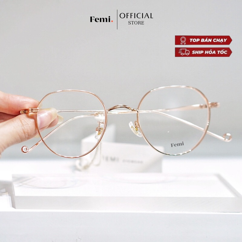 Gọng kính tròn Femi Mila tròng chống ánh sáng xanh
