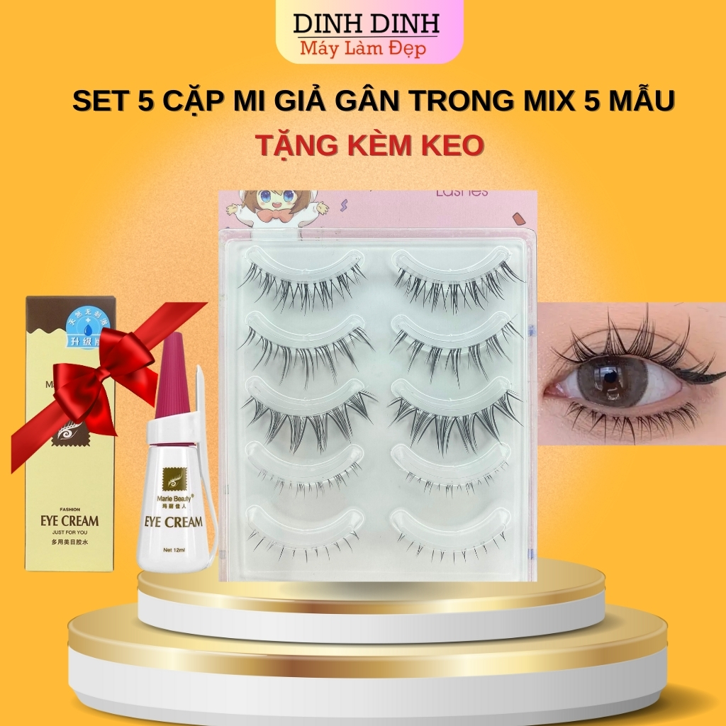 Mi Giả Gân Trong (Kèm Keo) Mix Set 3 Mẫu, 5 Mẫu, Mi dưới giả tự nhiên, sử dụng được nhiều lần