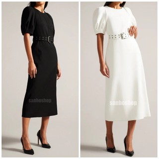Đầm midi t3d puff sleeve with belt