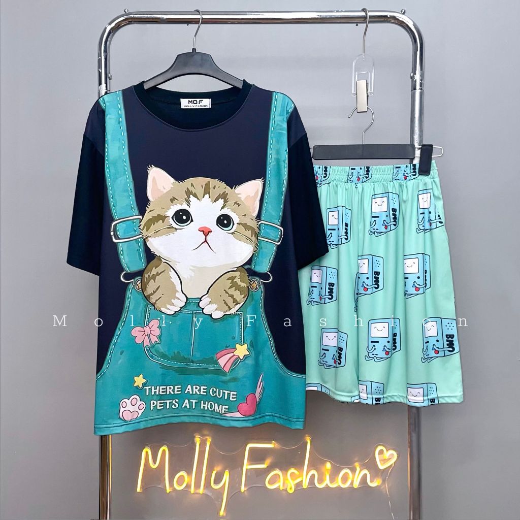 Set đồ bộ hoạt hình MÈO YẾM mặc nhà form rộng Freesize Unisex Molly Fashion