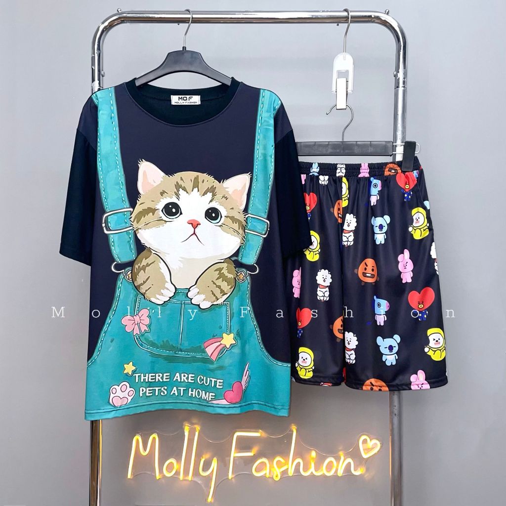 Set đồ bộ hoạt hình MÈO YẾM mặc nhà form rộng Freesize Unisex Molly Fashion
