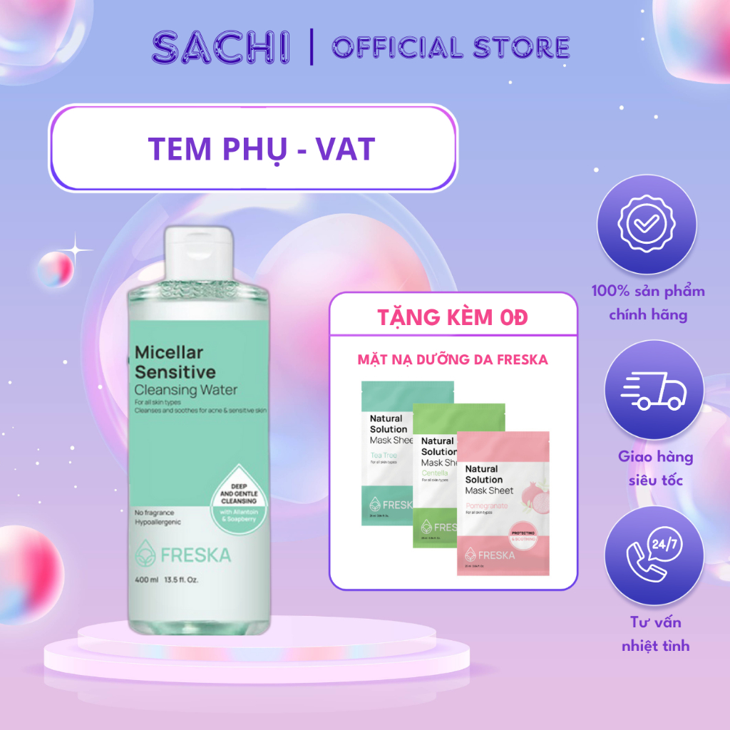Freska Nước tẩy trang Micellar Sensitive Cleansing Water 400ml (TẶNG NẠ)