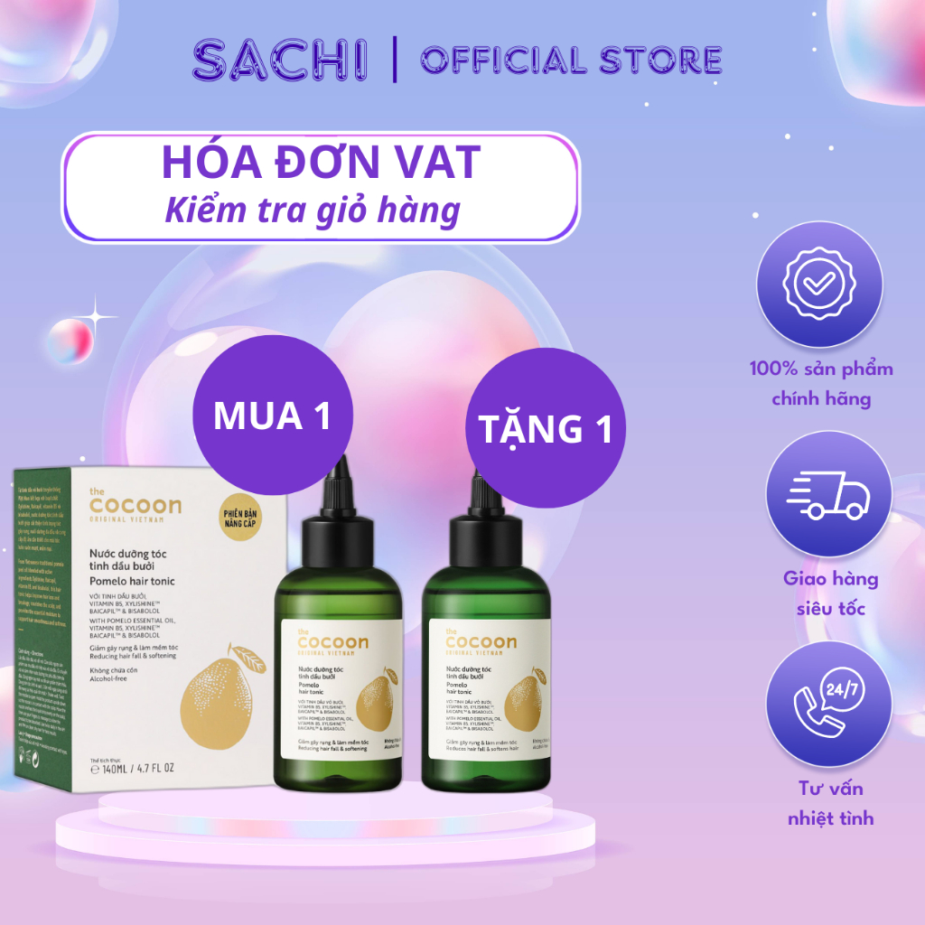 Combo 2 Nước dưỡng tóc tinh dầu bưởi (pomelo hair tonic) Cocoon 140ml/1chai