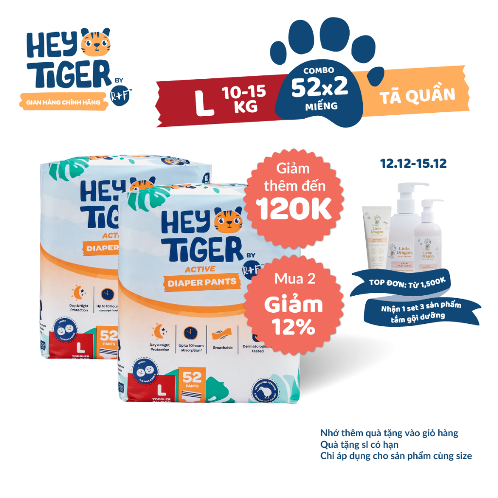 Combo 2 Tã/Bỉm Quần Hey Tiger Jumbo Size L  52 miếng x2 bịch