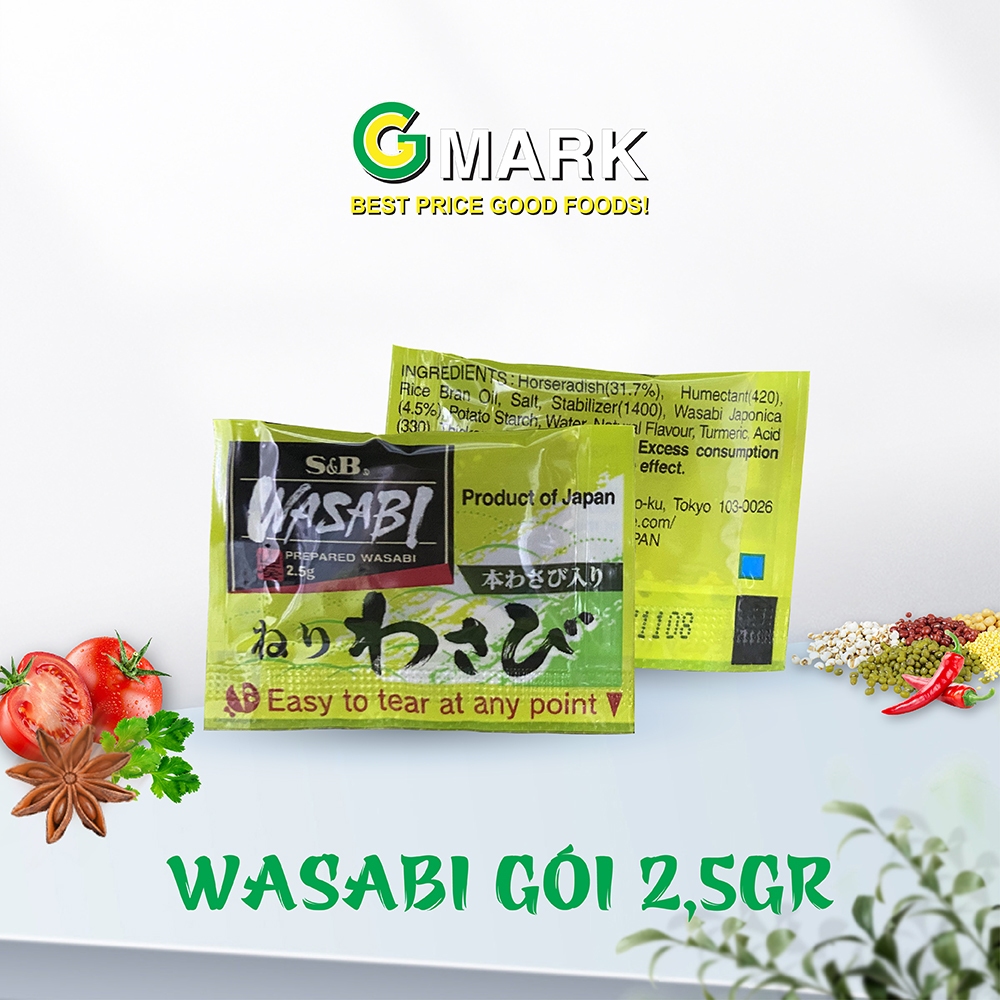 Mù tạt gói - Wasabi Nhật Bản Nhập Khẩu Gmark Gia Vị Chuyên Dùng Sashimi, Sushi 2.5gr