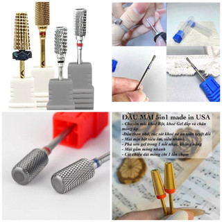 Đầu mài móng kim loại cao cấp nail chuyên phá gel, phá bột, mài khoé, mài mịn, đầu mài 5in1, đầu mài da