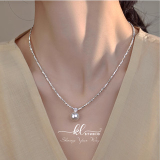  Vòng Cổ Bạc Vỡ Mặt Ngọc Trai Nhân Tạo 12 Ly Phong Cách Cá Tính - N53