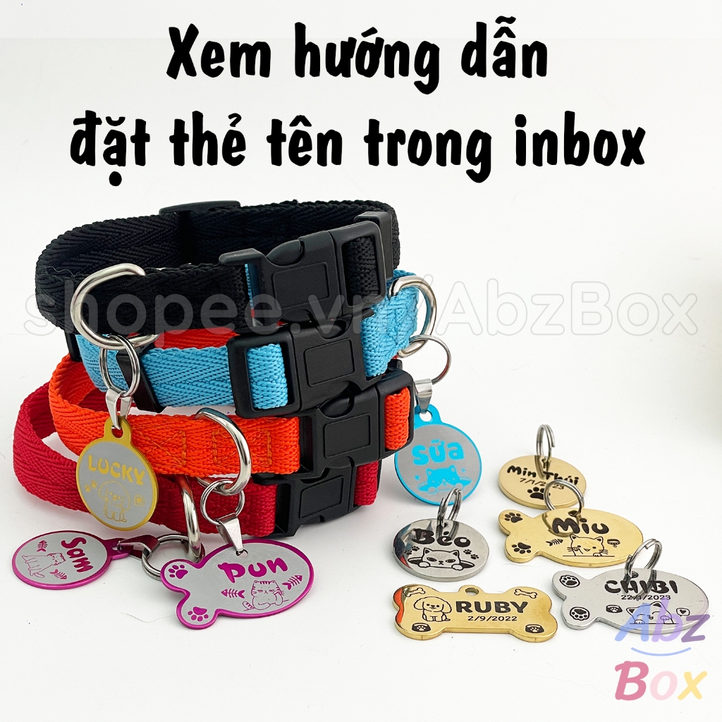 Vòng cổ chó mèo kèm Thẻ tên thú cưng, vòng cho chó , thẻ tên cho mèo Abz Box
