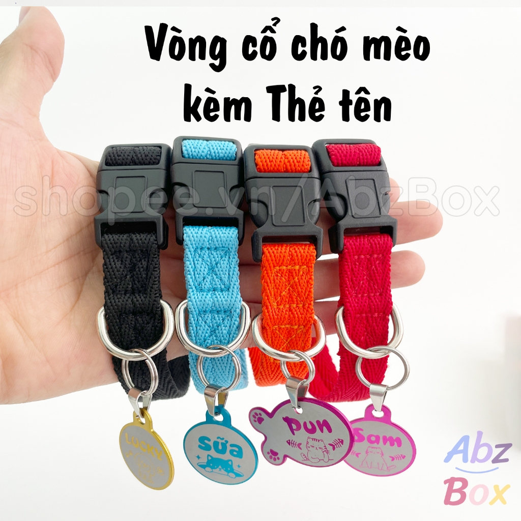 Vòng cổ chó mèo kèm Thẻ tên thú cưng, vòng cho chó , thẻ tên cho mèo Abz Box