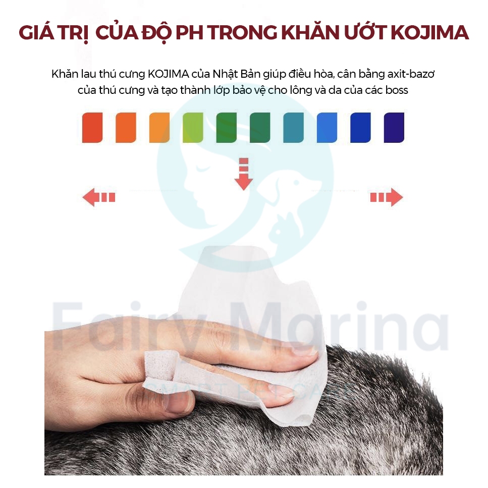 Giấy ướt lau toàn thân cho thú cưng KOJIMA, Khăn ướt vệ sinh chó mèo khử trùng kháng khuẩn bịch 100 chiếc - Fairy Marina